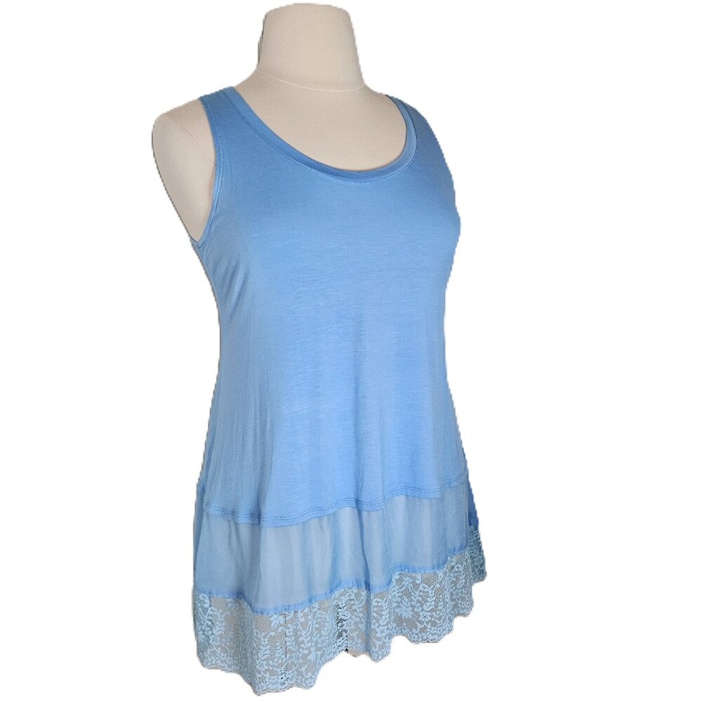 LOGO by Lori Goldstein Petite Knit Tank with Satin & Lace Trim  Size XLP